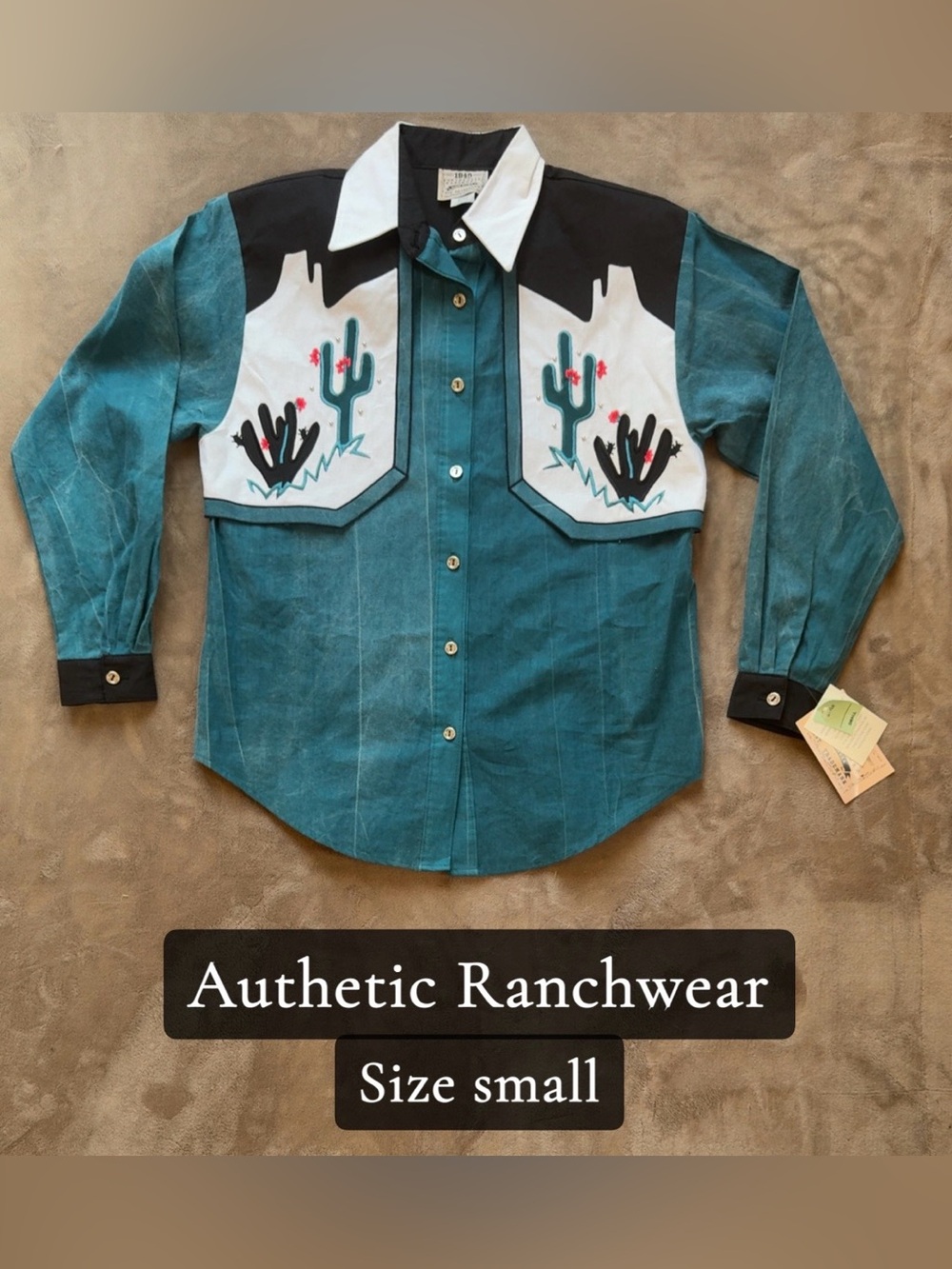 Vintage Turquoise Western Cactus Button-Up Shirt